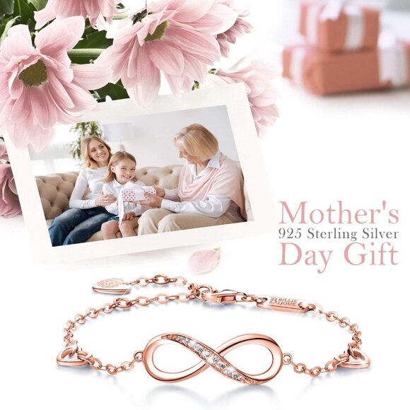 Womens 925 Sterling Silver Bracelets Infinity Endless Love Symbol Charm Adjustab - Picture 3 of 7